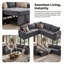 Canapé-lit modulaire Comerford avec lit escamotable, canapé modulaire en L 5 places avec rangement, canapé Cloud avec assise profonde, chenille, gris clair-503191666