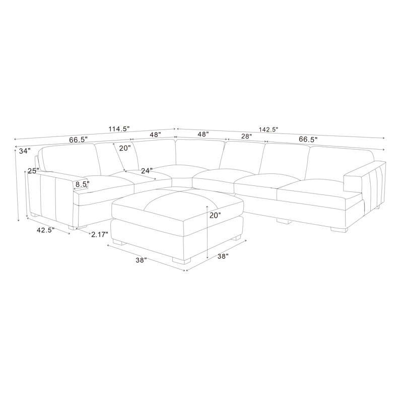 Aness Upholstered L-Shaped Sectional Reversible, Chesnut Leather Match