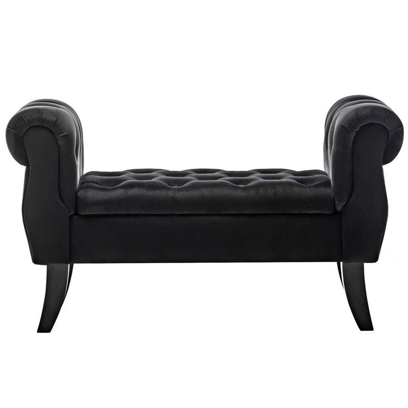 Velvet Upholstered Storage Bench, Black