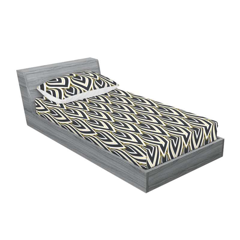 Ambesonne Fitted Sheet & Shams, Twin Sheet Set with 1 Pillowcase, Charcoal Gray/Mustard Abstract