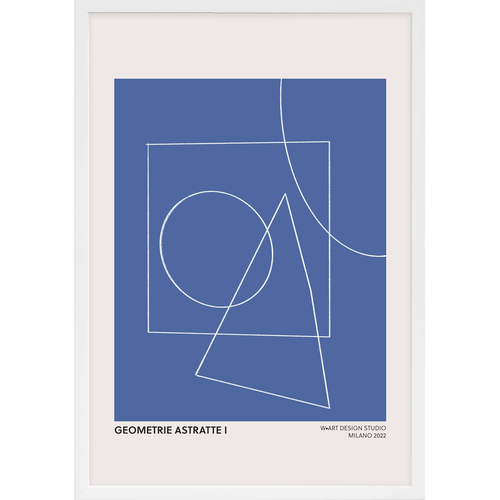 Caila "Geometric Abstraction in Blue" Print, White, 25" H x 17.5" W x 1.25"D