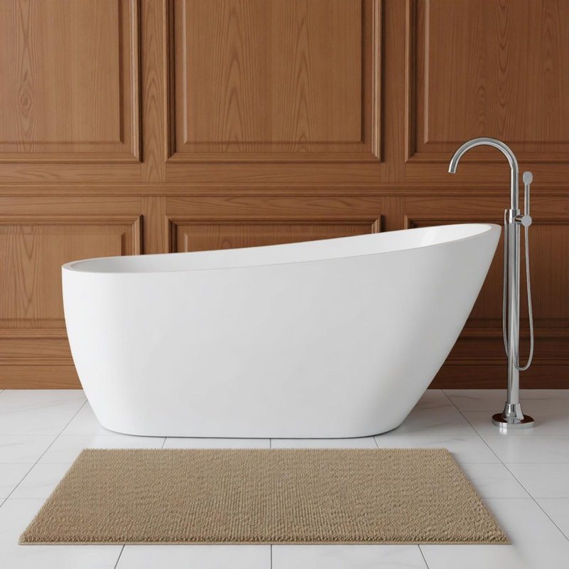 63" Acrylic Freestanding Bathtub, Contemporary Soaking Tub with Chrome Overflow and Drain