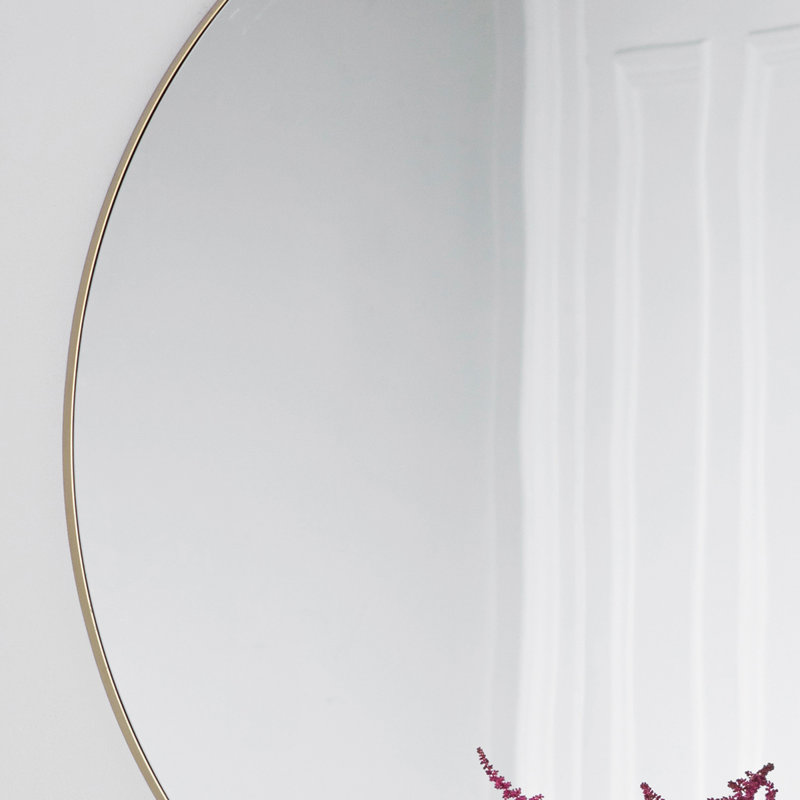 Aguon Metal Flat Wall Mirror, 100" x 3.5", Round, Champagne
