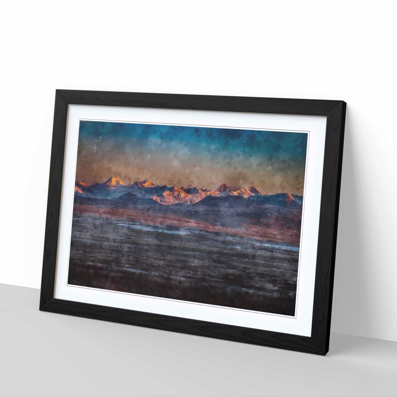 Alaskan Mountains At Dusk - Picture Frame Painting Print, 45cm H x 63cm W x 2cm D, Black