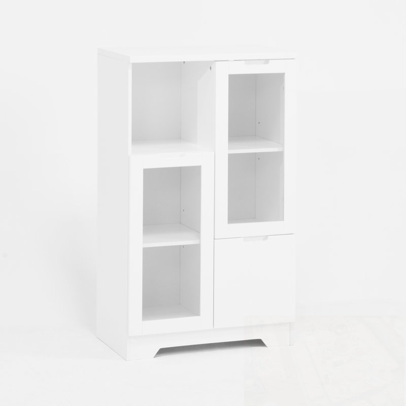 Wood Arria with glass door and open storage, White