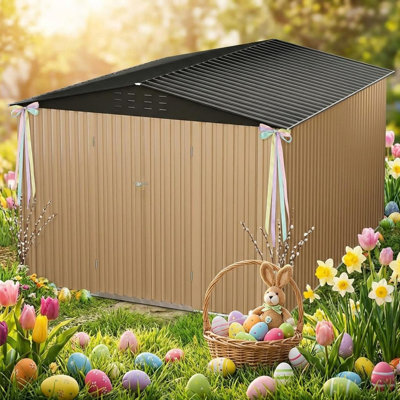 10x12 FT Outdoor Storage Shed, Large Metal Tool Sheds with Sturdy Frame Structure,Sloping Roof and Vents,Updated Reinforced and Lockable Doors Frame for Patio for Backyard,Patio,Garage