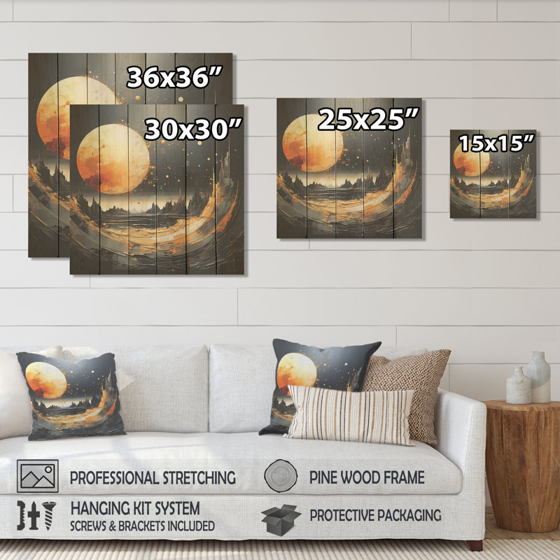 Marbre noir et orange lune III - animal orignal sur bois, H 15 po x l 15 po