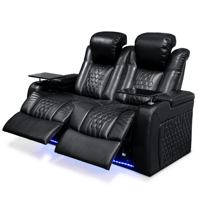 Canapé inclinable en cuir de qualité supérieure, confort moderne noir pour cinéma maison