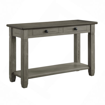 Coffee And Antique Gray Finish 1Pc Sofa Table With 2 Drawers Bottom Shelf Wooden Living Room Furniture