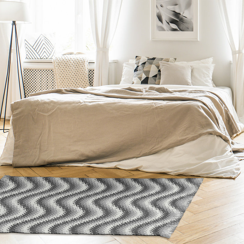 Tapis décoratif grise à rayures ondulées, non