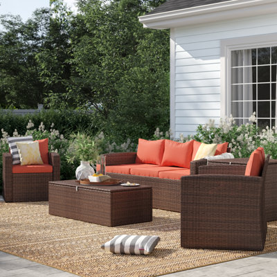 Arlington Wicker 5 - Person Seating Group with Cushions