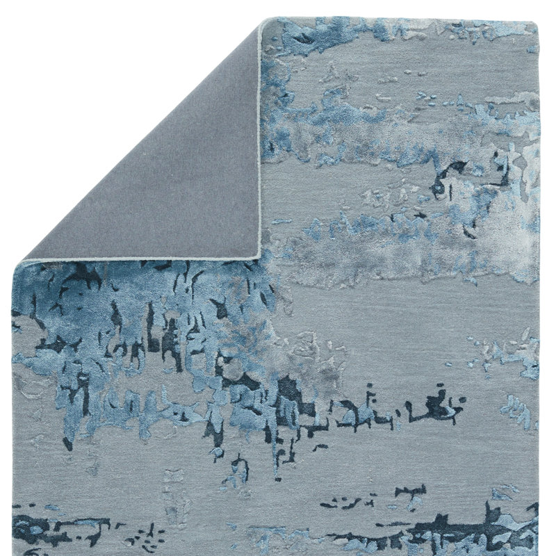 Tapis bleu / gris clair touffeté à la main Andwele, Rectangle 6 pi x 9 pi