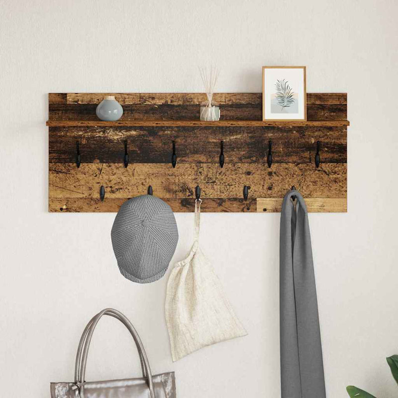 Wall-Mounted Coat Rack With Shelf Engineered Wood, Old Wood