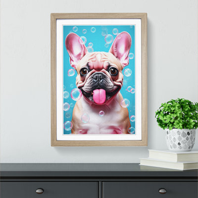 French Bulldog Bubble Gum - Single Picture Frame Print on Wood