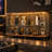 63" W Walnut Top Glass Display Cabinet with 4 Doors & App-Controlled LED