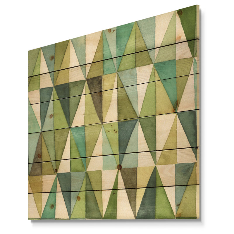 Triangle géométrique vert III - reproduction de style Mid-Century moderne sur bois de pin naturel, H 16 po x l 16 po x P 1 po