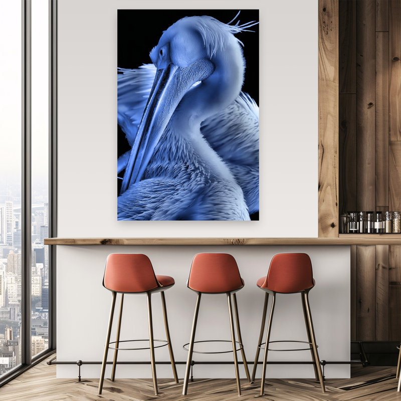 Majestic Blue Pelican Elegant Peaceful Serene Bird Pelican Nature Portrait Wall Art Print 1 Piece Wrapped Canvas Wall Art