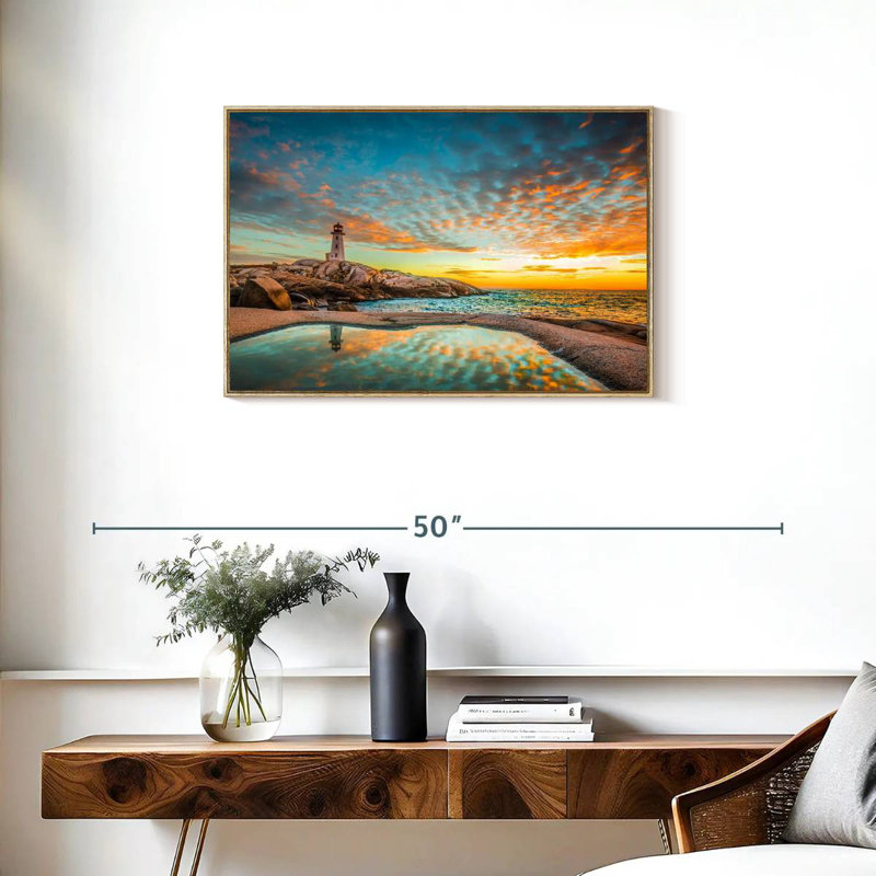 Coucher de soleil sur le phare de Peggy's Cove, Cadre flottant en bois naturel, 31 po x 21 po