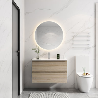 Meuble-lavabo de salle de bain 36 po - Lavabo en céramique, 2 tiroirs, style moderne élégant avec lavabo mural, fabrication