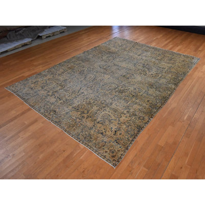 Tapis oriental noué à la main brun 9 pi 6 po x 13 pi 9 po, brun persan antique, à poils courts, propre, 100% laine
