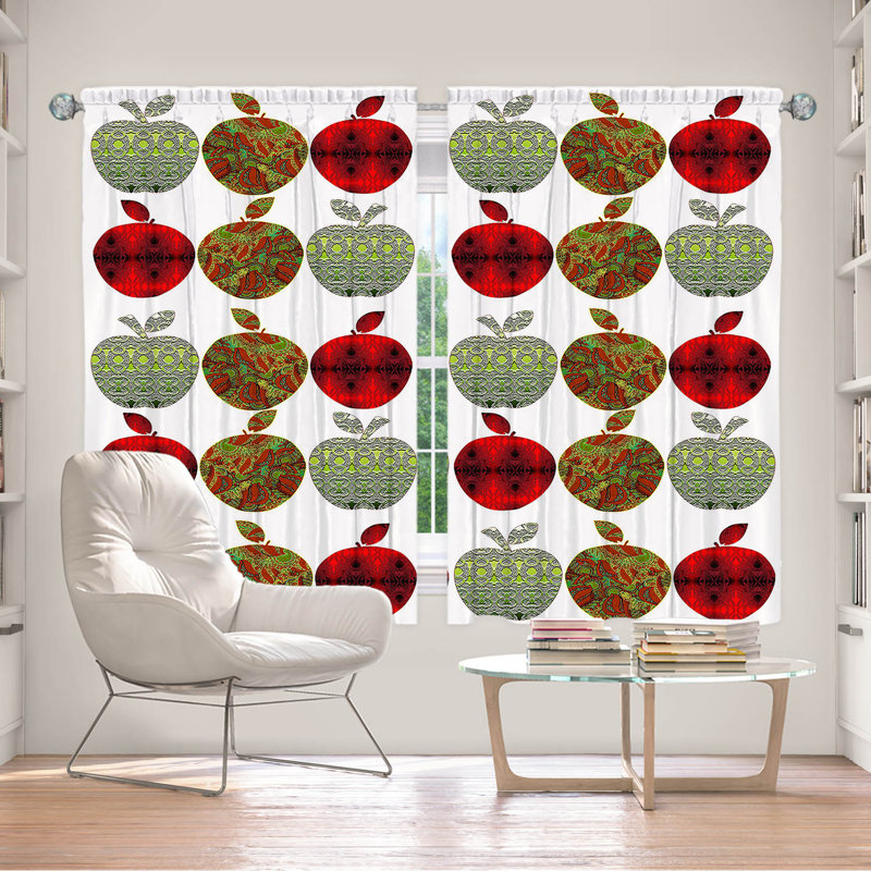 Ensemble de 2 panneaux de rideaux de fenêtre à motif de fenêtre par Susie Kunzelmanelman - Pommes de ferme, L 40 po x L 61 po