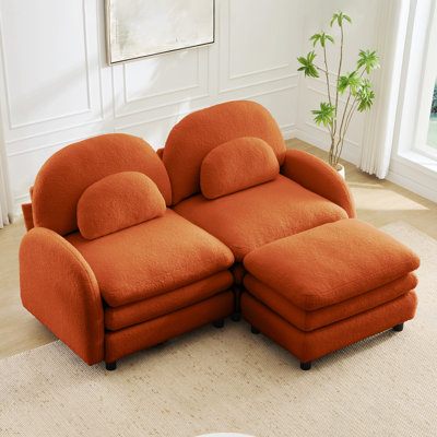 Loveseat Sofa with Curved Backrest, Movable Ottoman