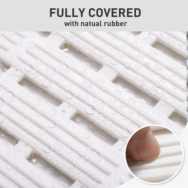 Tapis de douche antidérapant blanc 36 po x 16 po avec ventouses et drains