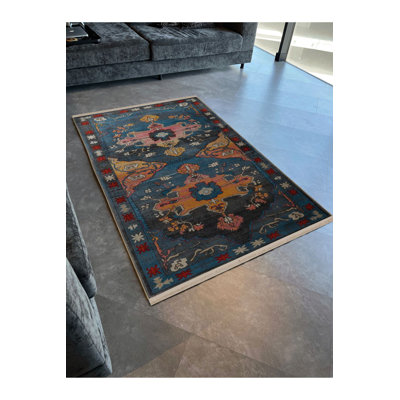 Blue Multicolor Traditional Motif Pattern Creative Vintage Decorative Washable Rug