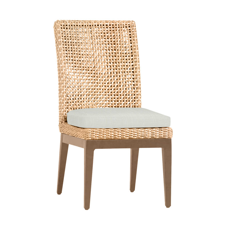 Chaise d'appoint tissée Penia en raphia clair / bois de santal, Welt, Sunbrella® argent Verona, Raphia / bois de santal