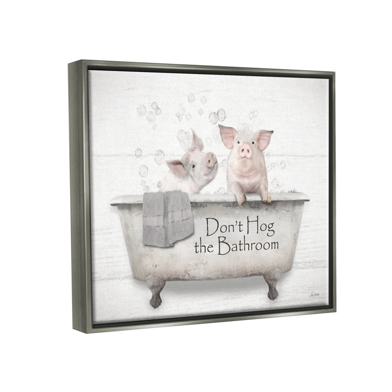 "Trinx Hog Bathroom", art mural sur toile flottante par Lori Deiter, H 25 po x l 31 po x P 1,7 po, Cadre flottant gris lustré