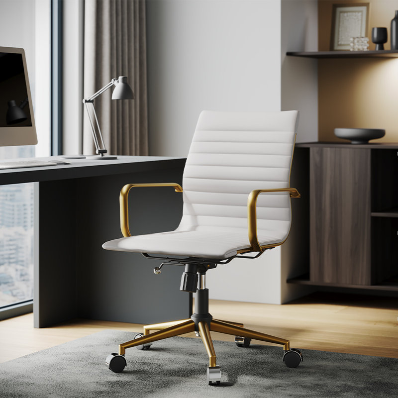 Fauteuil de conférence ergonomique à dossier moyen Rogalski, Blanc, Or