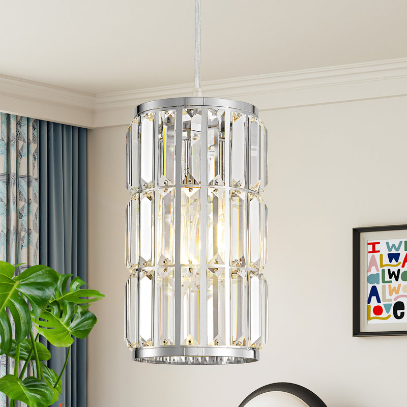 Luminaire suspendu simple en cristal Katey, Chrome chrome
