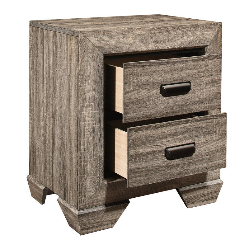 Table de chevet en bois naturel avec 2 tiroirs pour une chambre à coucher élégante, Naturel