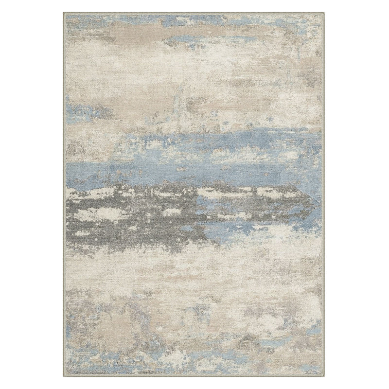 Lucchesi Modern Abstract Machine Washable Blue / Grey / Beige Indoor Area Rug with Non-Slip Backing, Rectangle 5' x 7'