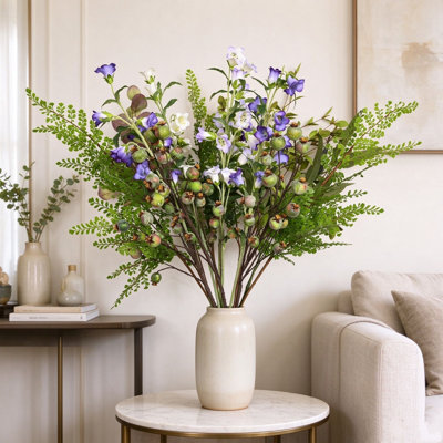 36" Artificial Mixed Bouquet with Bellflower, Berries and Maidenhair Fern, Spring Floral Arrangement for Vase Filler