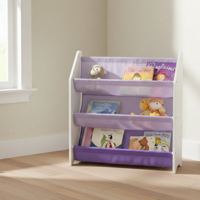 Bibliothèque pour enfants, bibliothèque à 3 niveaux, mauve / blanc