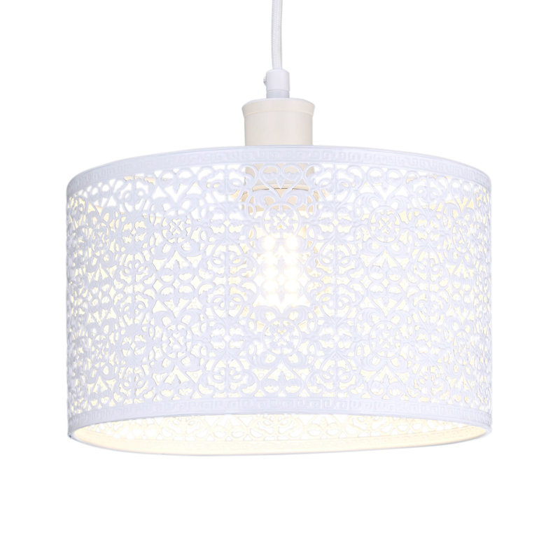 Ornate Moroccan Style Decorated Pendant Lighting Shade, White