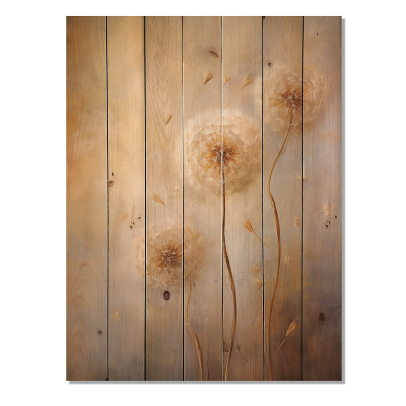 Impression romantique de pissenlit blanc II sur bois, H 20 po x l 10 po x P 0,78 po