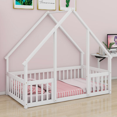 Innovative House-Shaped Floor Bed Featuring Fence & Secure Guardrails