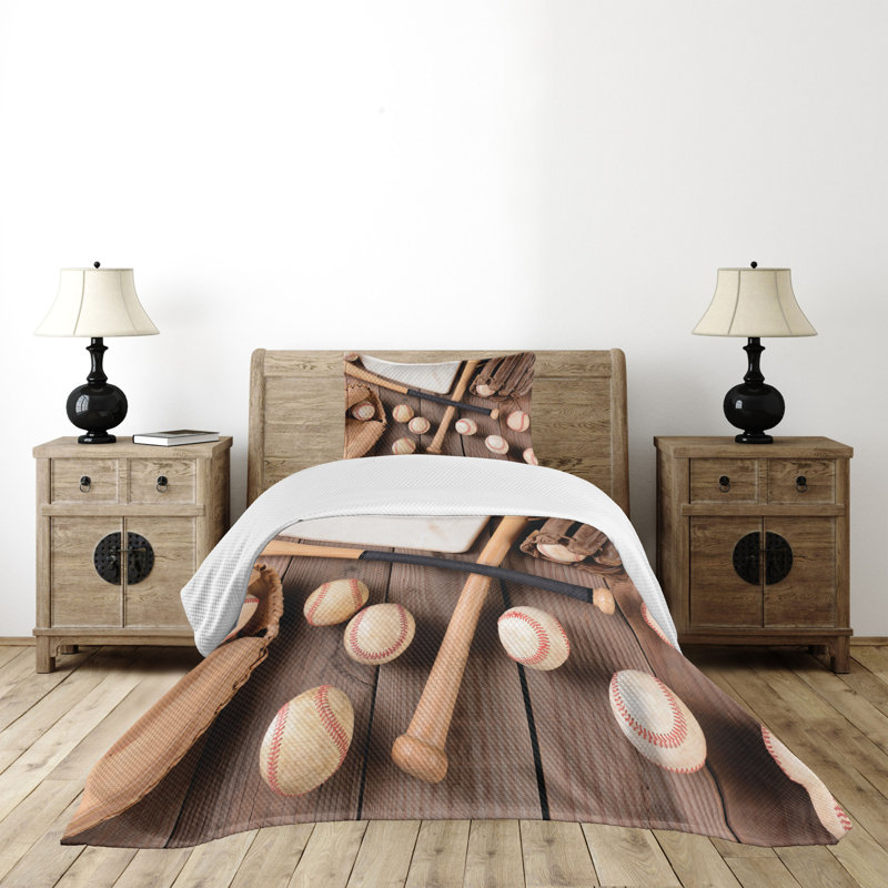 Twin Brown Quilted Baseball Bedspread Set with Sham