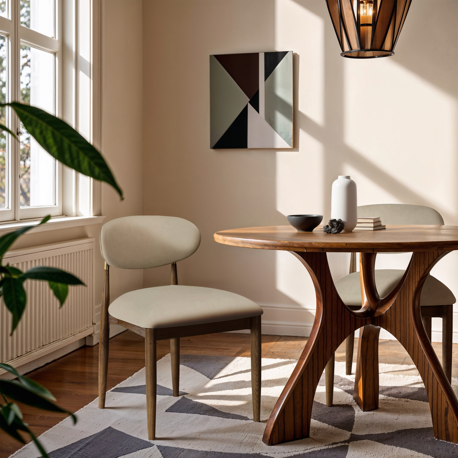 Eligah Vegan Leather Upholstered Dining Side Chair, Black, Stained Black / Brushed Brass