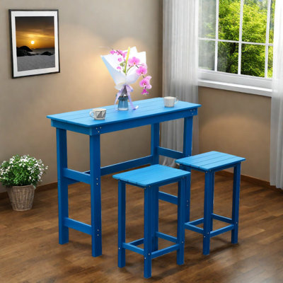 Ensemble de table de salle à manger durable en PEHD, bleu marine, extérieur toutes saisons