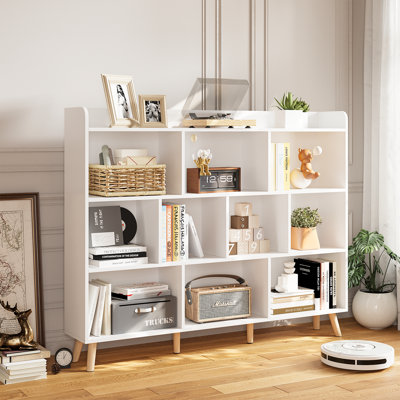 Wooden Open Shelf Bookcase, 3-Tier Cube Bookshelf, Modern Display Cabinet