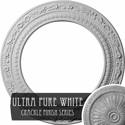 Endurathane Andrea Ceiling Medallion, 12"OD x 8"ID x 1/2"P (Fits Canopies up to 8"), Hand-Painted Ultra Pure White Crackle Finish