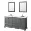 Meuble-lavabo double 72 po Deborah en gris foncé, comptoir en marbre de culture de Carrare, lavabos carrés encastrés (3 trous), garniture noir mat, miroirs 24 po-128067784-128067785