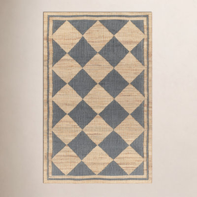 Orchard Court Blue Hand-Woven Geometric Jute Rug