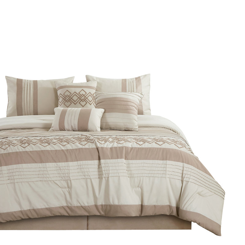 Taupe Queen Geometric Chenille Embroidery Comforter Set