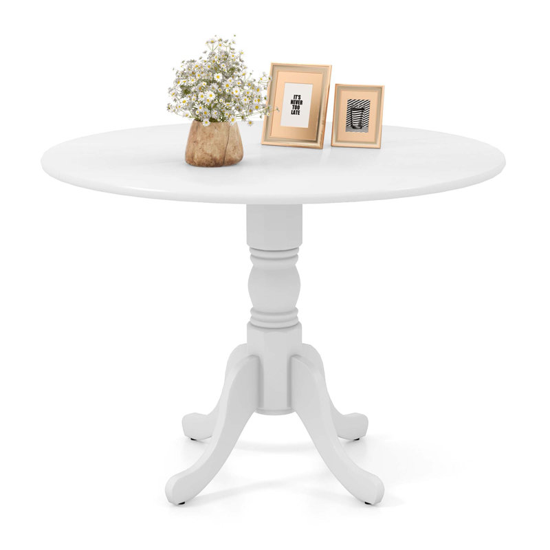 Cliftina Round Solid Wood Dining Table, White, White