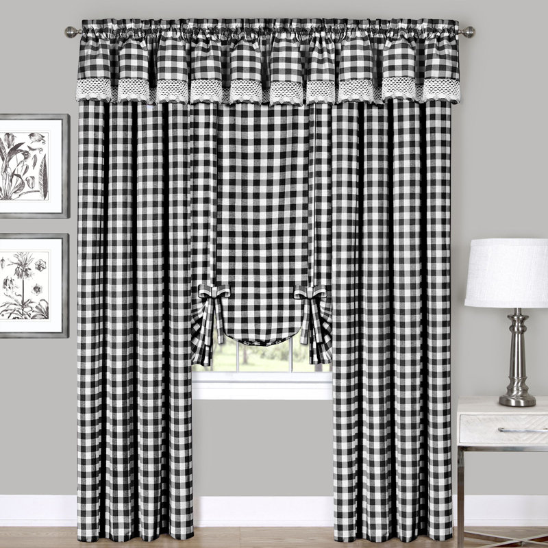 Aerilyn Buffalo Plaid Checkered Gingham Farmhouse Extra Long Window Curtain Panel, 42" W x 63" L, Black/White