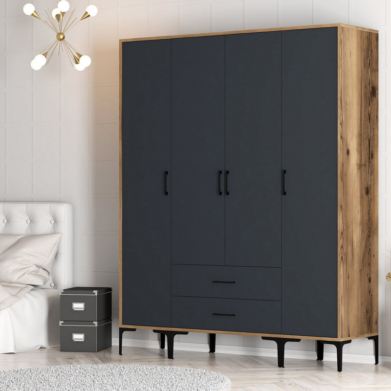 Berend 4 Door Manufactured Wood Wardrobe, Walnut/Anthracite
